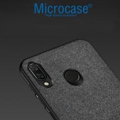 Microcase Huawei P20 Lite Fabrik Serisi Kumaş ve Deri Desen Kılıf - Siyah