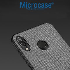 Microcase Huawei P20 Lite Fabrik Serisi Kumaş ve Deri Desen Kılıf - Gri