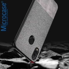 Microcase Huawei P20 Lite Fabrik Serisi Kumaş ve Deri Desen Kılıf - Gri