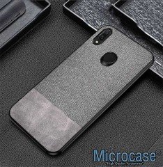 Microcase Huawei P20 Lite Fabrik Serisi Kumaş ve Deri Desen Kılıf - Gri