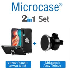 Huawei P30 Yüzük Standı Armor Kılıf + Araç Tutucu