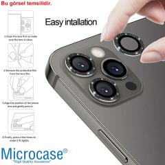 Microcase iPhone 13 Pro Elmas Taş Lens Koruma Halkası - Gümüş AL2776