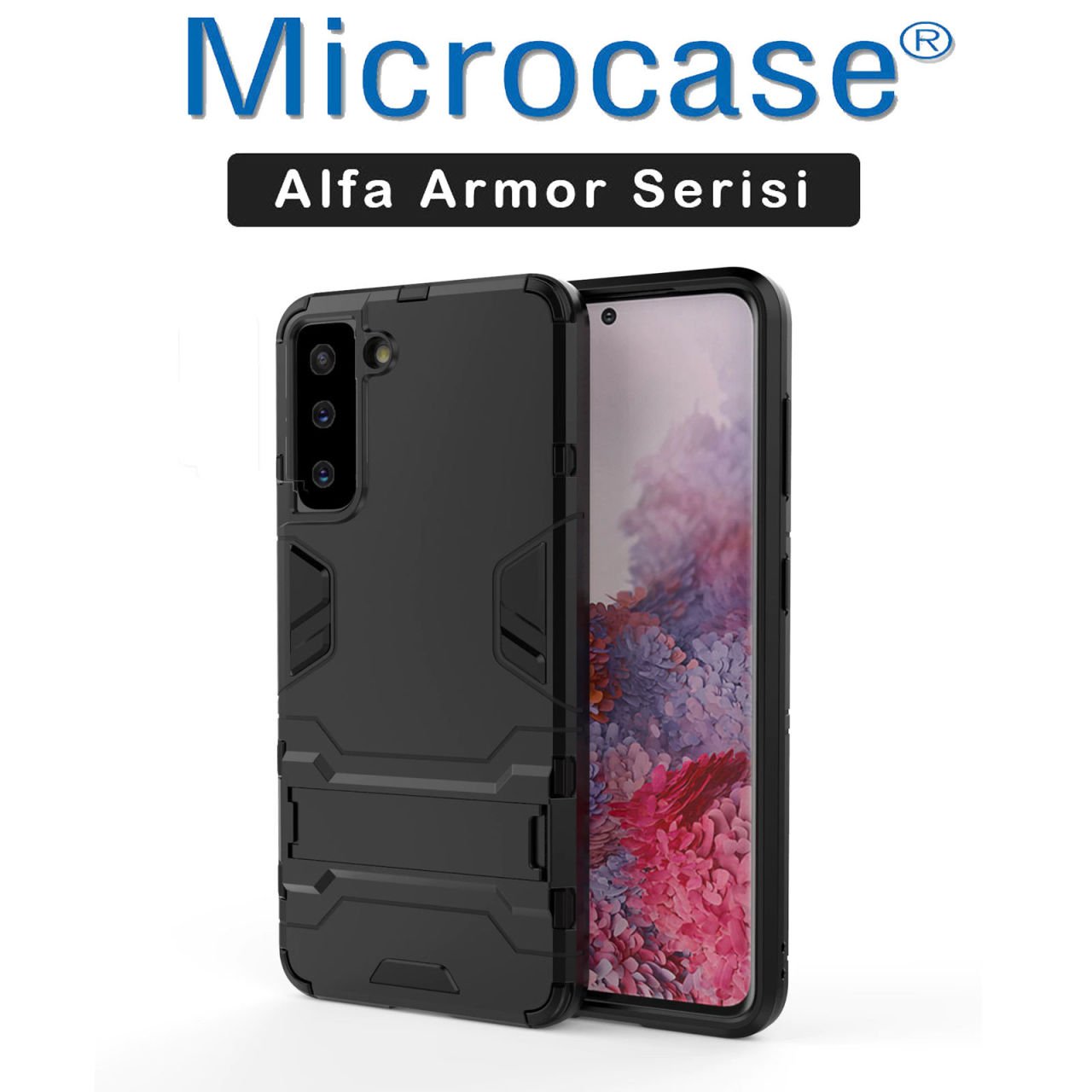 Microcase Samsung Galaxy S21 Plus Alfa Armor Standlı Perfect Koruma Kılıf Siyah