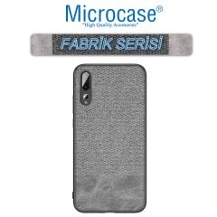 Microcase Huawei P20 Pro Fabrik Serisi Kumaş ve Deri Desen Kılıf - Gri + Tempered Glass Cam Koruma