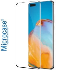 Microcase Huawei P40 Pro 3D Curved Tam Kaplayan Tempered Glass Cam Koruma - Siyah