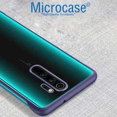 Microcase Xiaomi Redmi 9 Frameless Serisi Sert Rubber Kılıf - Mavi + Tempered Glass Cam Koruma