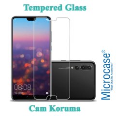 Microcase Huawei P20 Pro Fabrik Serisi Kumaş ve Deri Desen Kılıf - Gri + Tempered Glass Cam Koruma