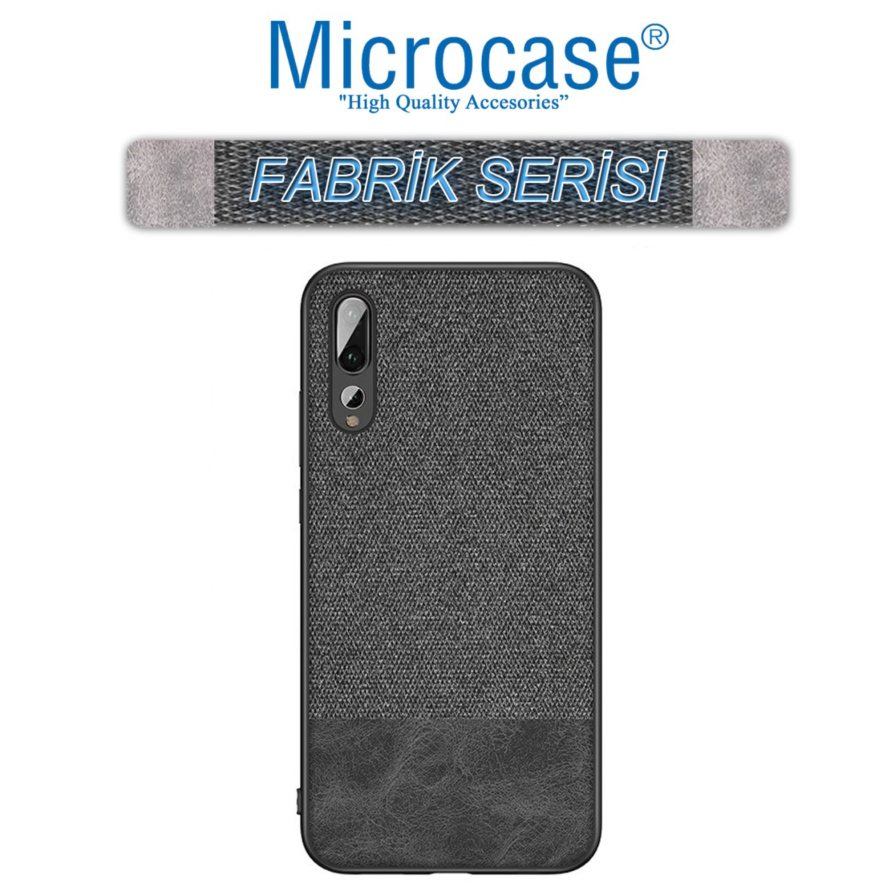 Microcase Huawei P20 Pro Fabrik Serisi Kumaş ve Deri Desen Kılıf - Siyah