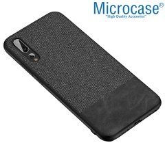 Microcase Huawei P20 Pro Fabrik Serisi Kumaş ve Deri Desen Kılıf - Siyah