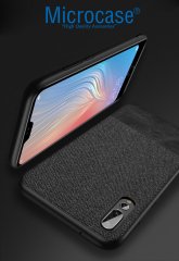 Microcase Huawei P20 Pro Fabrik Serisi Kumaş ve Deri Desen Kılıf - Siyah