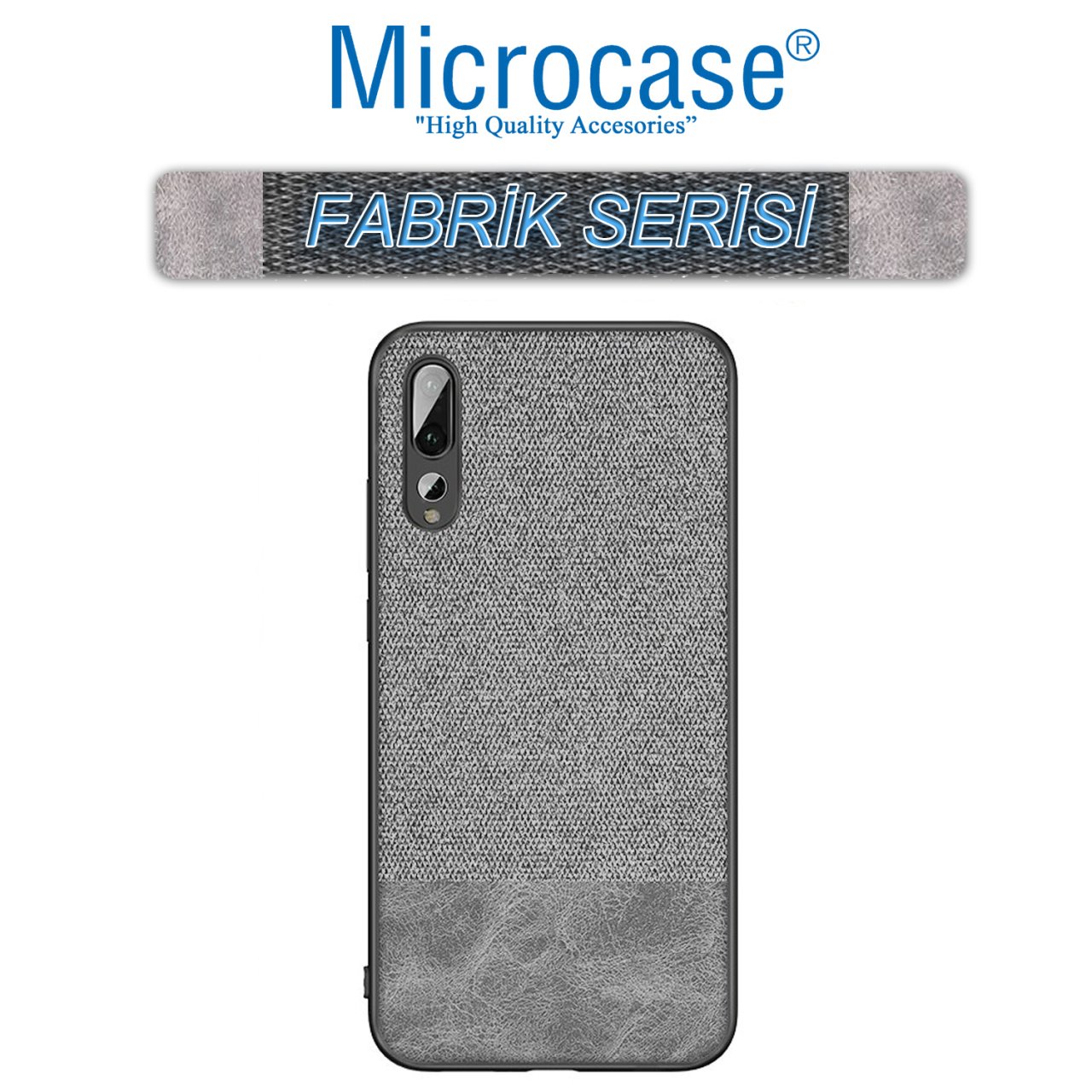 Microcase Huawei P20 Pro Fabrik Serisi Kumaş ve Deri Desen Kılıf - Gri