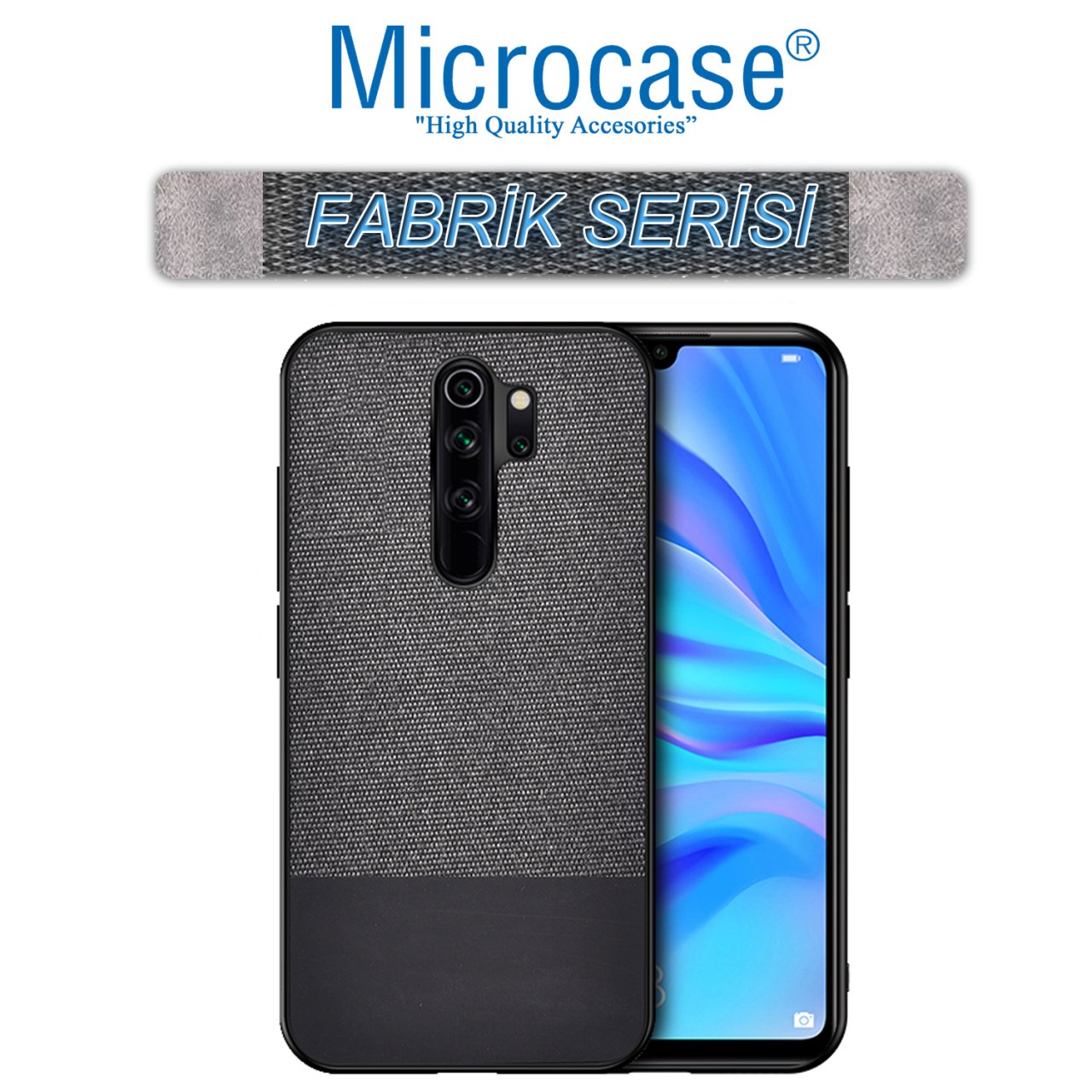 Microcase Xiaomi Redmi 9 Fabrik Serisi Kumaş ve Deri Desen Kılıf -Siyah