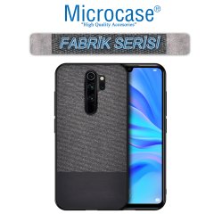Microcase Xiaomi Redmi 9 Fabrik Serisi Kumaş ve Deri Desen Kılıf -Siyah