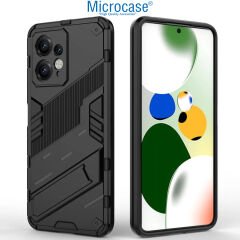 Microcase Xiaomi Redmi 12 4G Matrix Serisi Armor Standlı Perfect Koruma Kılıf - Siyah AL3416