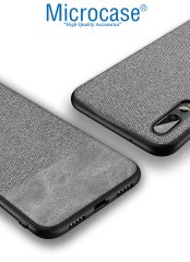 Microcase Huawei P20 Pro Fabrik Serisi Kumaş ve Deri Desen Kılıf - Gri