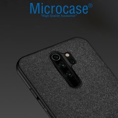 Microcase Xiaomi Redmi 9 Fabrik Serisi Kumaş ve Deri Desen Kılıf -Siyah