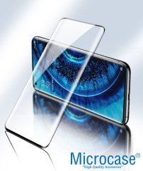 Microcase Oppo Find X2 3D Curved Tam Kaplayan Tempered Glass Cam Koruma - Siyah
