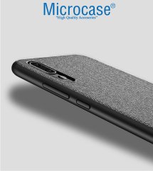 Microcase Huawei P20 Pro Fabrik Serisi Kumaş ve Deri Desen Kılıf - Gri