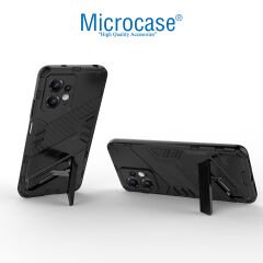 Microcase Xiaomi Redmi 12 4G Matrix Serisi Armor Standlı Perfect Koruma Kılıf - Siyah AL3416