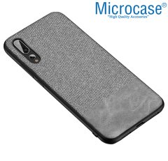 Microcase Huawei P20 Pro Fabrik Serisi Kumaş ve Deri Desen Kılıf - Gri