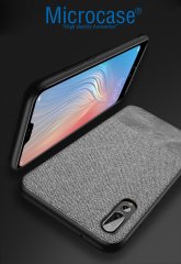 Microcase Huawei P20 Pro Fabrik Serisi Kumaş ve Deri Desen Kılıf - Gri