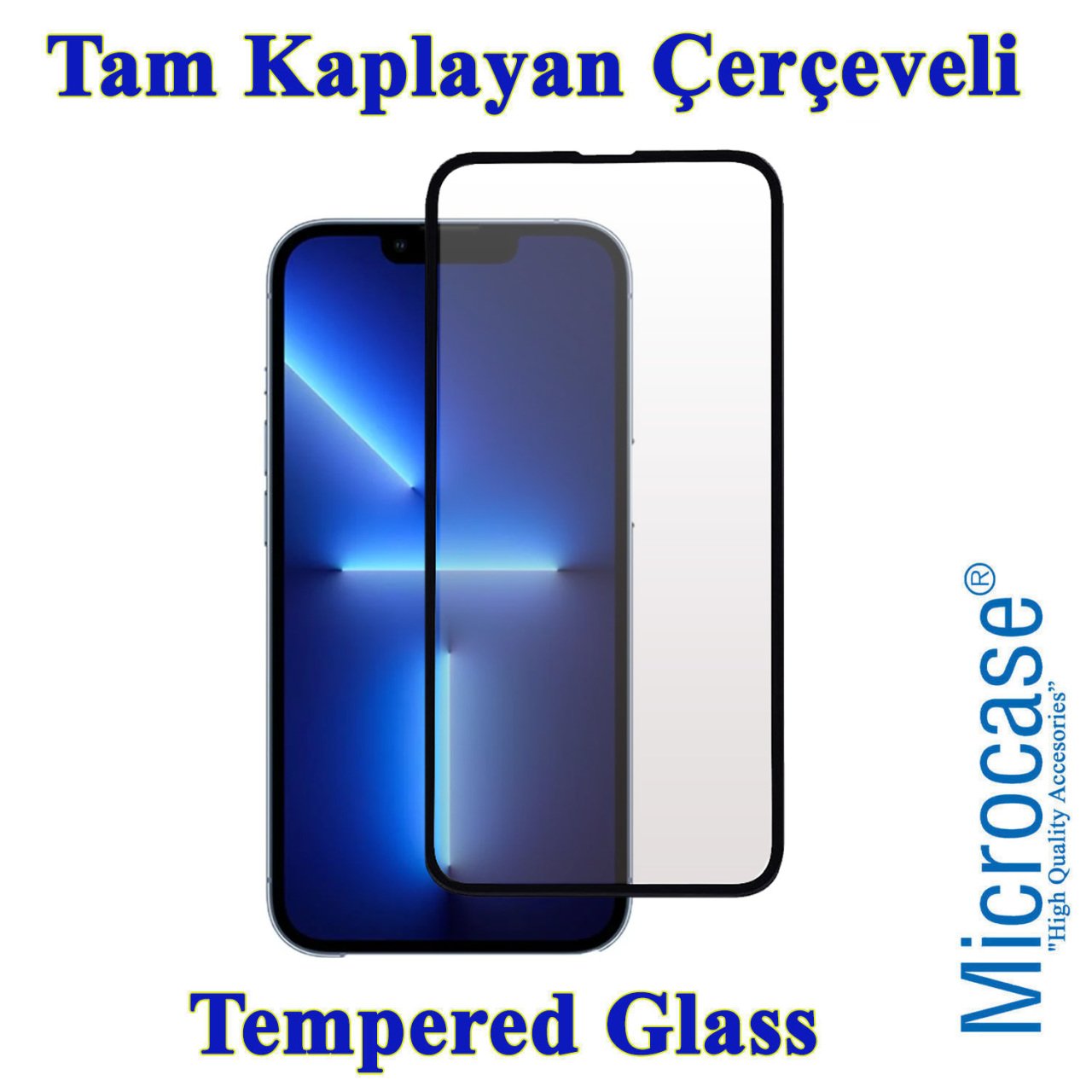 Microcase iPhone 13 Pro Max Tam Kaplayan Çerçeveli Tempered Ekran Koruyucu - Siyah