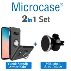 Samsung Galaxy S10e Yüzük Standlı Armor Kılıf + Araç Tutucu