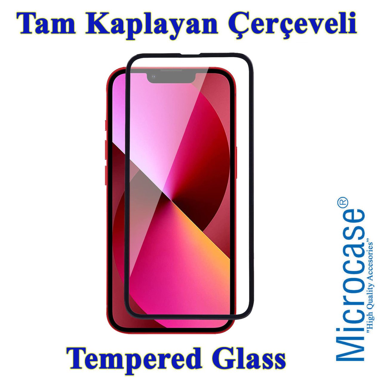 Microcase iPhone 13 Mini Tam Kaplayan Çerçeveli Tempered Ekran Koruyucu - Siyah