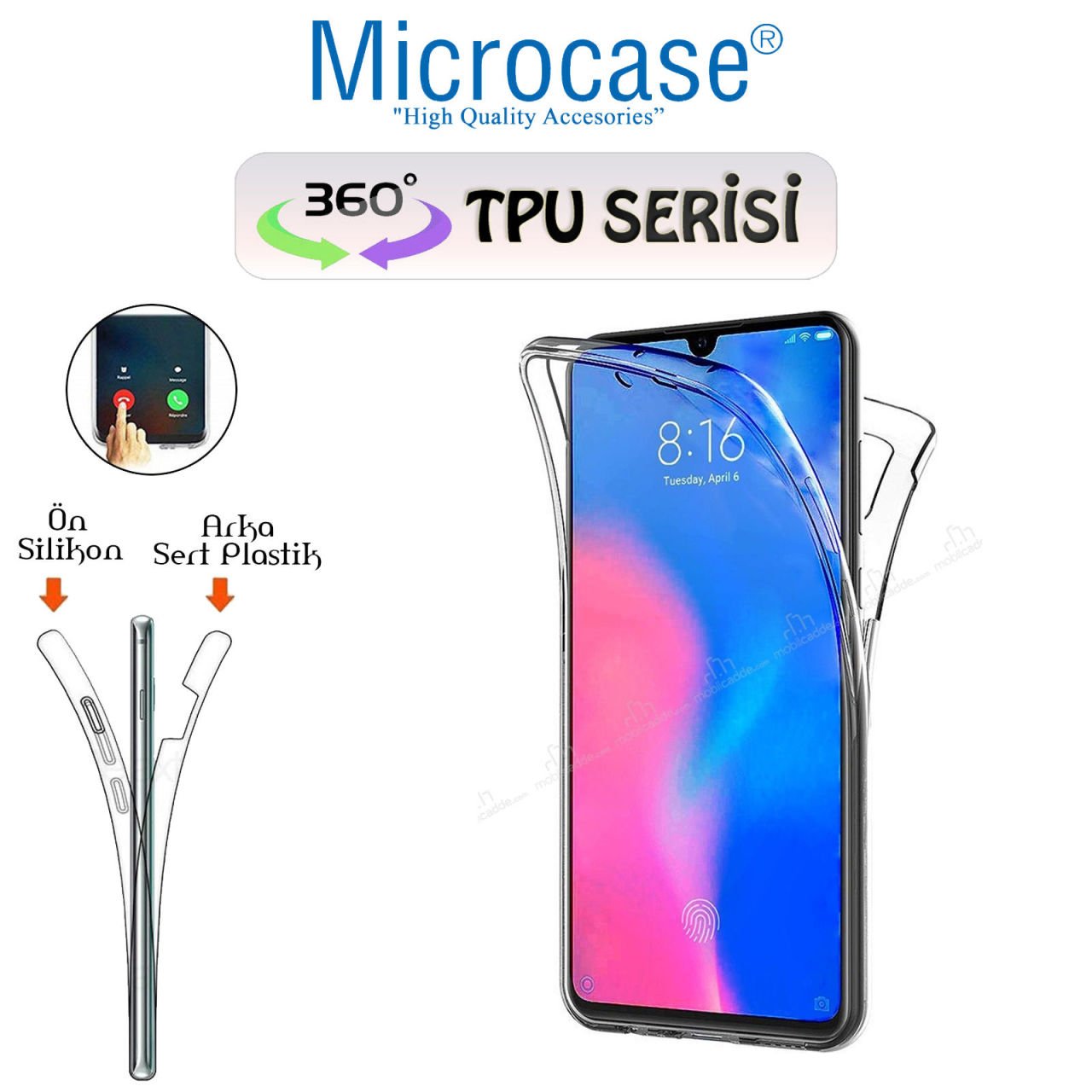 Microcase Xiaomi Redmi Note 8 360 Tpu Serisi Ön Arka Full Cover Şeffaf Kılıf