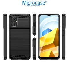Microcase Xiaomi Poco M5 Brushed Carbon Fiber Silikon Kılıf - Siyah AL3332