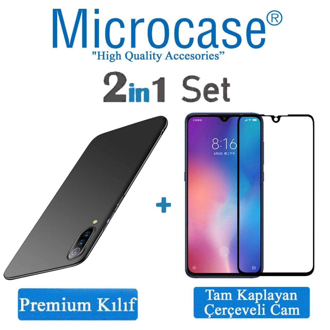 Xiaomi Mi 9 SE Premium Matte Silikon Kılıf + Tam Kaplayan Cam