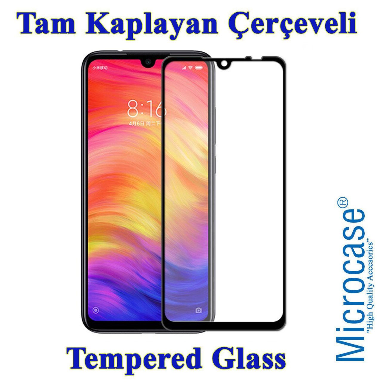 Xiaomi Redmi Note 7 Tam Kaplayan Çerçeveli Tempered Ekran Cam