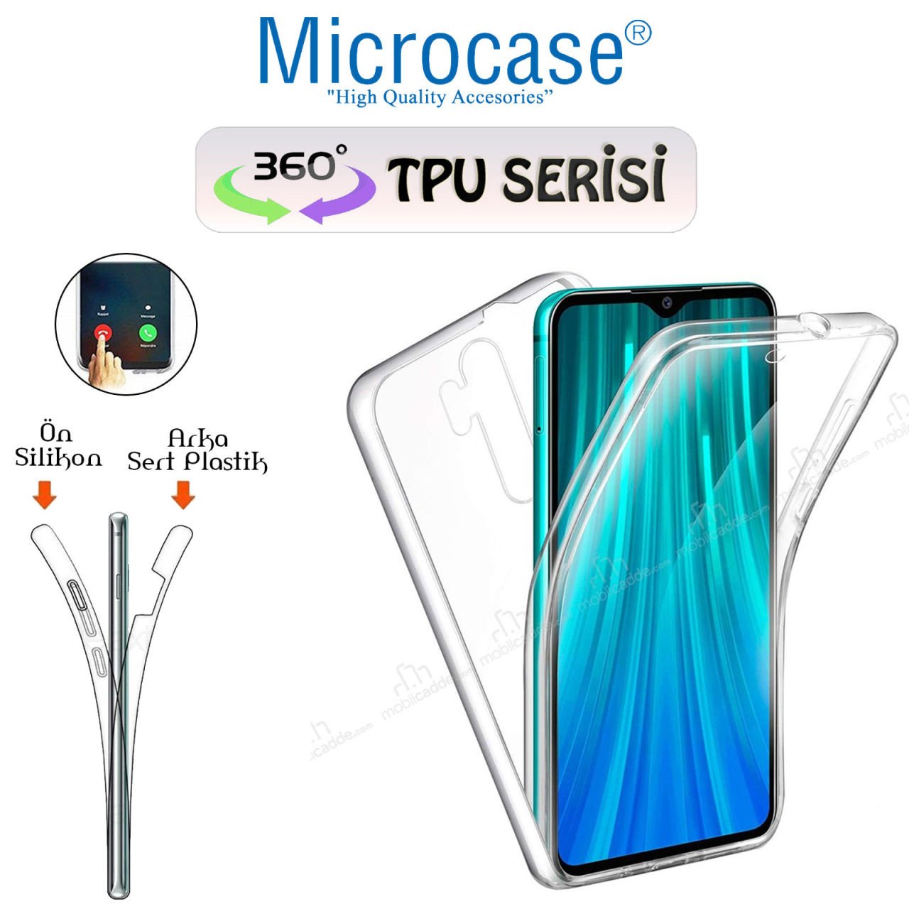 Microcase Xiaomi Redmi Note 8 Pro 360 Tpu Serisi Ön Arka Full Cover Şeffaf Kılıf