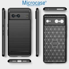 Microcase Google Pixel 7 Brushed Carbon Fiber Silikon Kılıf - Siyah AL3332