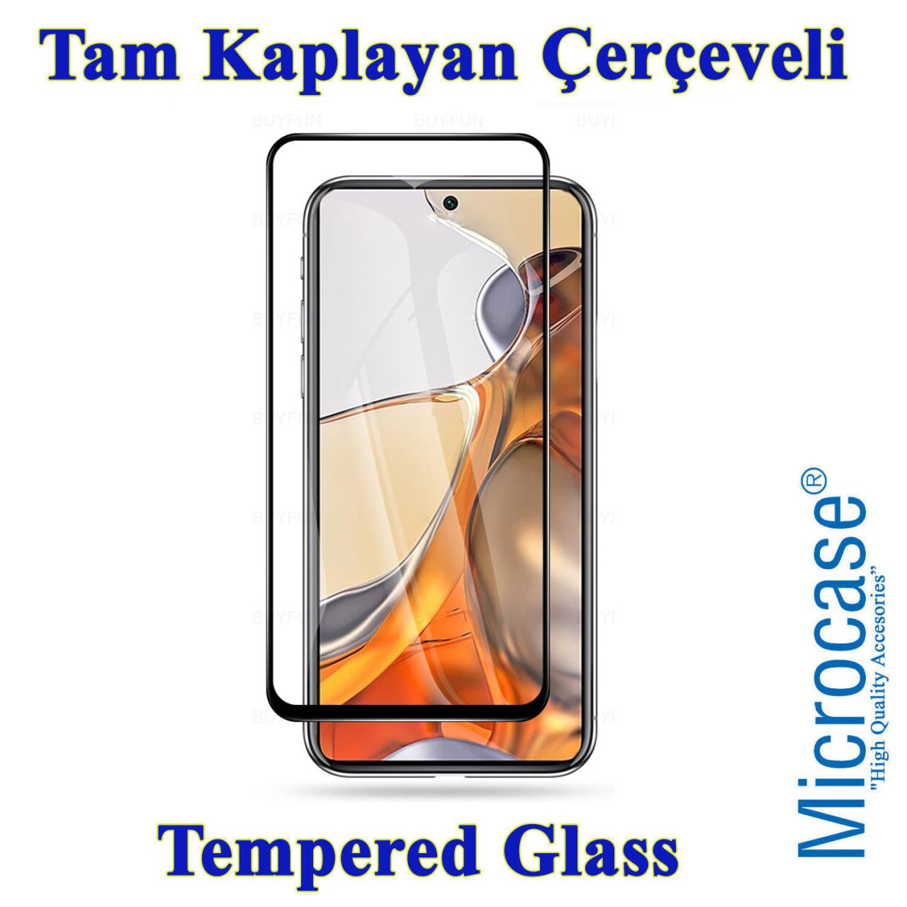 Microcase Xiaomi 11T Tam Kaplayan Çerçeveli Tempered Ekran Koruyucu - Siyah