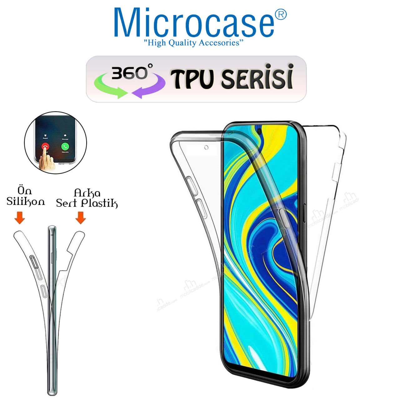 Microcase Xiaomi Redmi Note 9 360 Tpu Serisi Ön Arka Full Cover Şeffaf Kılıf