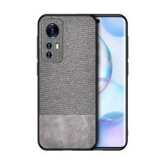 Microcase Xiaomi Mi 12 Lite Fabrik Kumaş ve Deri Desen Kılıf - Gri