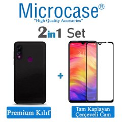 Xiaomi Redmi Note 7 Pro Premium Silikon Kılıf + Tam Kaplayan Cam
