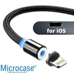 Microcase iPhone Lightning Manyetik Uçlu Mıknatıslı Şarj Kablosu 1 metre - Siyah