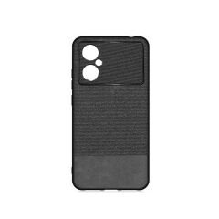 Microcase Xiaomi Poco M4 5G Fabrik Kumaş ve Deri Desen Kılıf - Siyah