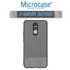 Microcase Huawei Mate 20 Lite Fabrik Serisi Kumaş ve Deri Desen Kılıf - Gri + Tempered Glass Cam Koruma