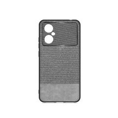 Microcase Xiaomi Poco M4 5G Fabrik Kumaş ve Deri Desen Kılıf - Gri
