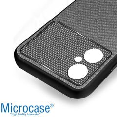 Microcase Xiaomi Poco M4 5G Fabrik Kumaş ve Deri Desen Kılıf - Gri