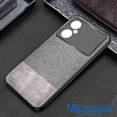 Microcase Xiaomi Poco M4 5G Fabrik Kumaş ve Deri Desen Kılıf - Gri