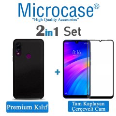 Xiaomi Redmi 7 Premium Matte Silikon Kılıf + Tam Kaplayan Cam