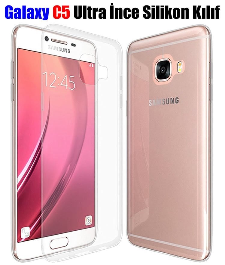 Samsung Galaxy C5 0,2 mm Ultra İnce Silikon Kılıf+Tempered Glass