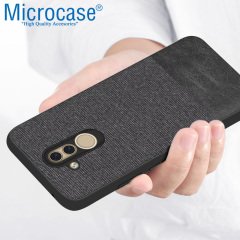 Microcase Huawei Mate 20 Lite Fabrik Serisi Kumaş ve Deri Desen Kılıf - Siyah