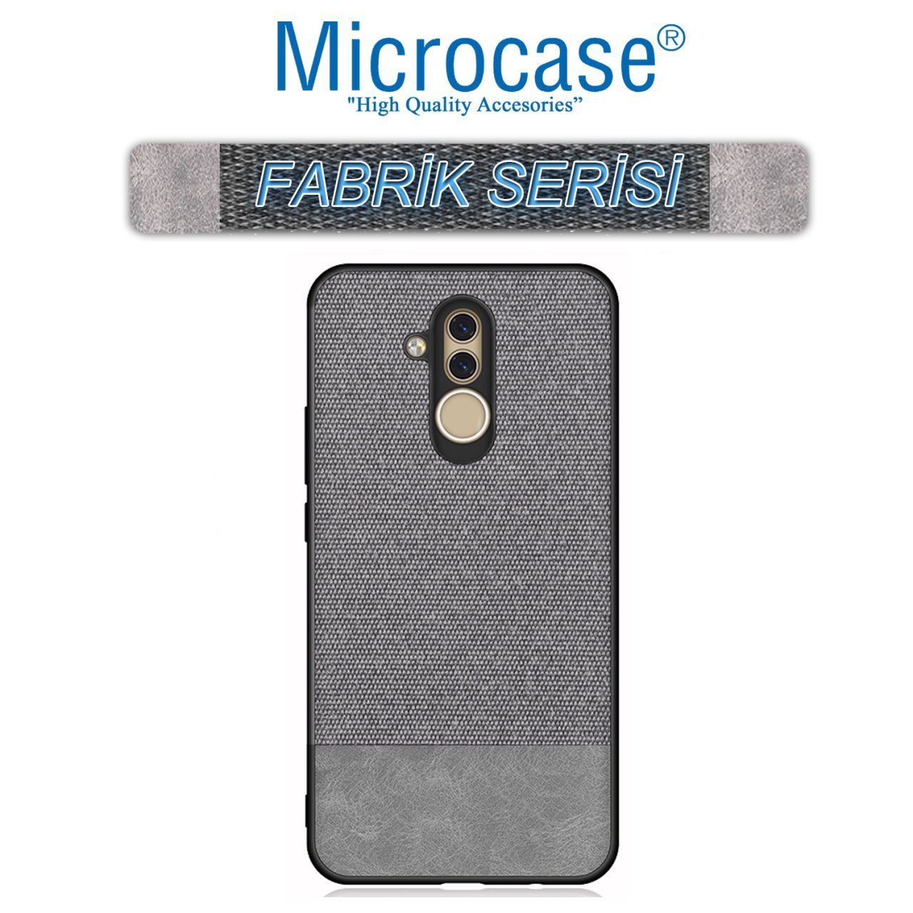 Microcase Huawei Mate 20 Lite Fabrik Serisi Kumaş ve Deri Desen Kılıf - Gri