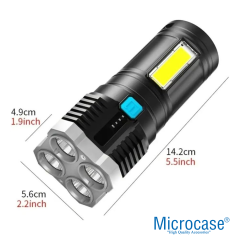 Microcase Şarjlı El Feneri 4 Işık Modlu Pil Göstergeli Su Geçirmez LED Fener - AL5191