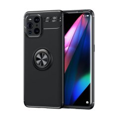 Microcase Oppo Find X3 Pro Focus Serisi Yüzük Standlı Silikon Kılıf - Siyah